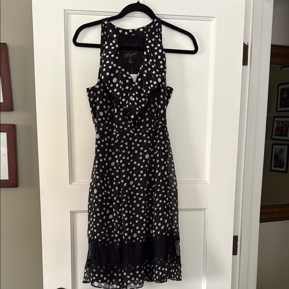 McGinn Black and White Ruffled Halter Midi Dress